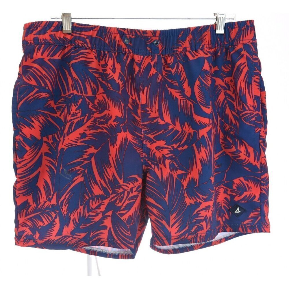 Sperry Mens Sz L Swim Trunks Board Shorts Palm Print Navy Blue Red Pockets